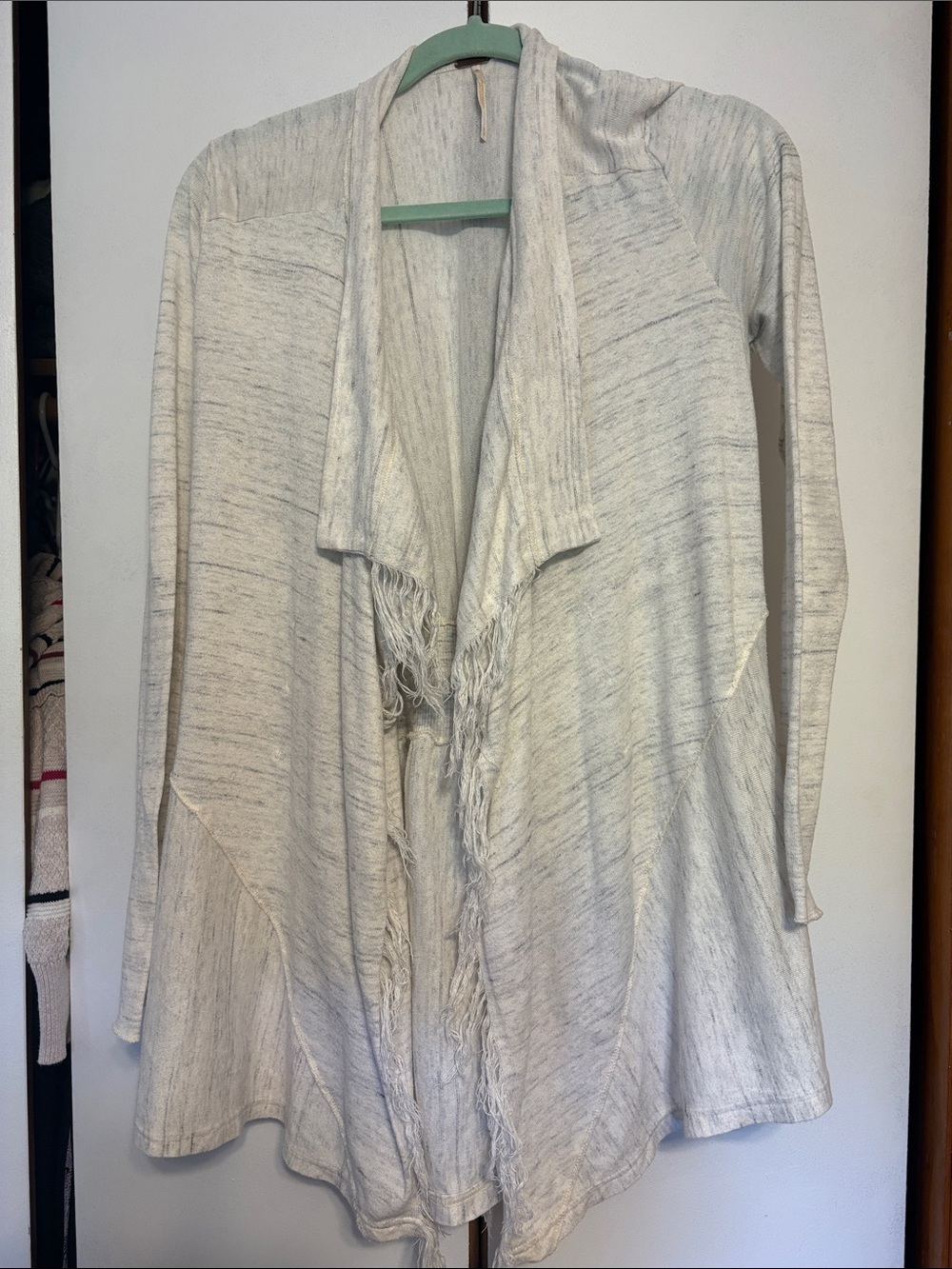 Free People Light Grey Open-Front Fringe Cardigan - Neutral